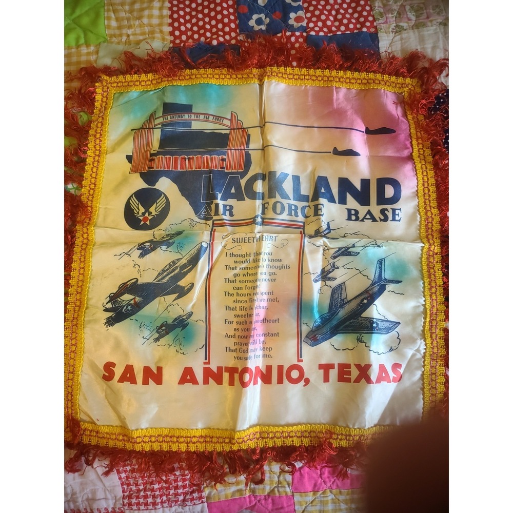 Vtg Lackland Air Force Base San Antonio Texas Sweetheart Poem Pillow Cover